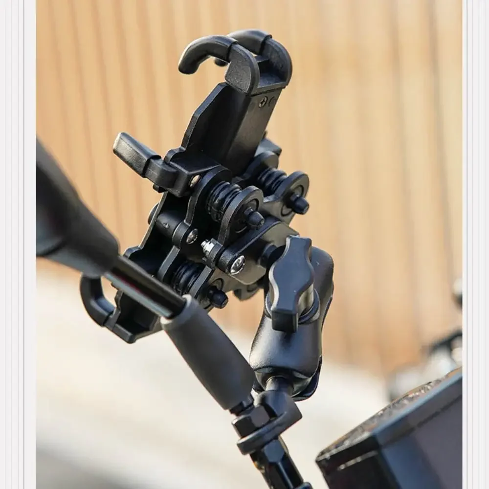 Motorcycle Phone Holder Shock Absorber Bike Handlebar Rearview Mirror Mount GPS Clip for 4.7-7.1 inch Mobile Phone Shockproof