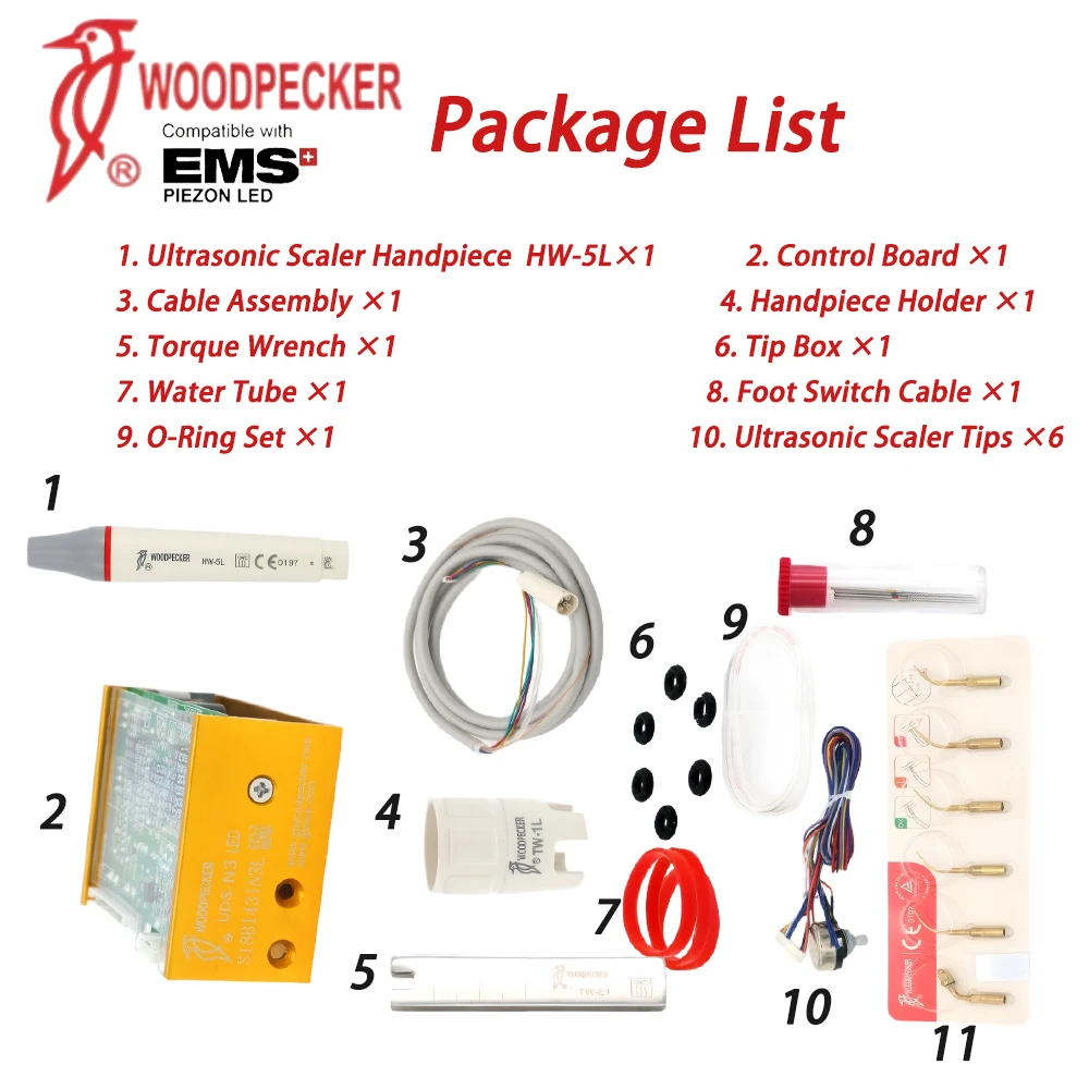 Woodpecker UDS-N3 Dental Ultrasonic Scaler Built-in LED Piezoelectric Tartar Removal Teeth Cleaning Unit EMS Compatible