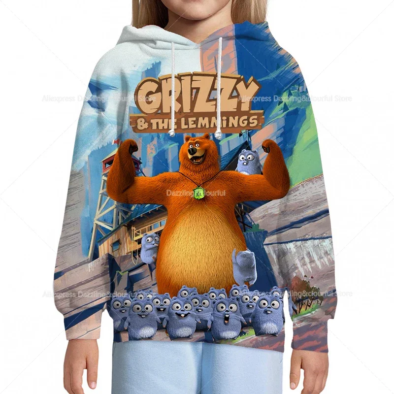 Sunlight Grizzly Bear Hoodies Kids Cartoon Toddler Animal Print Pullover Children Clothes Tops Boys Girls Sweatshirts