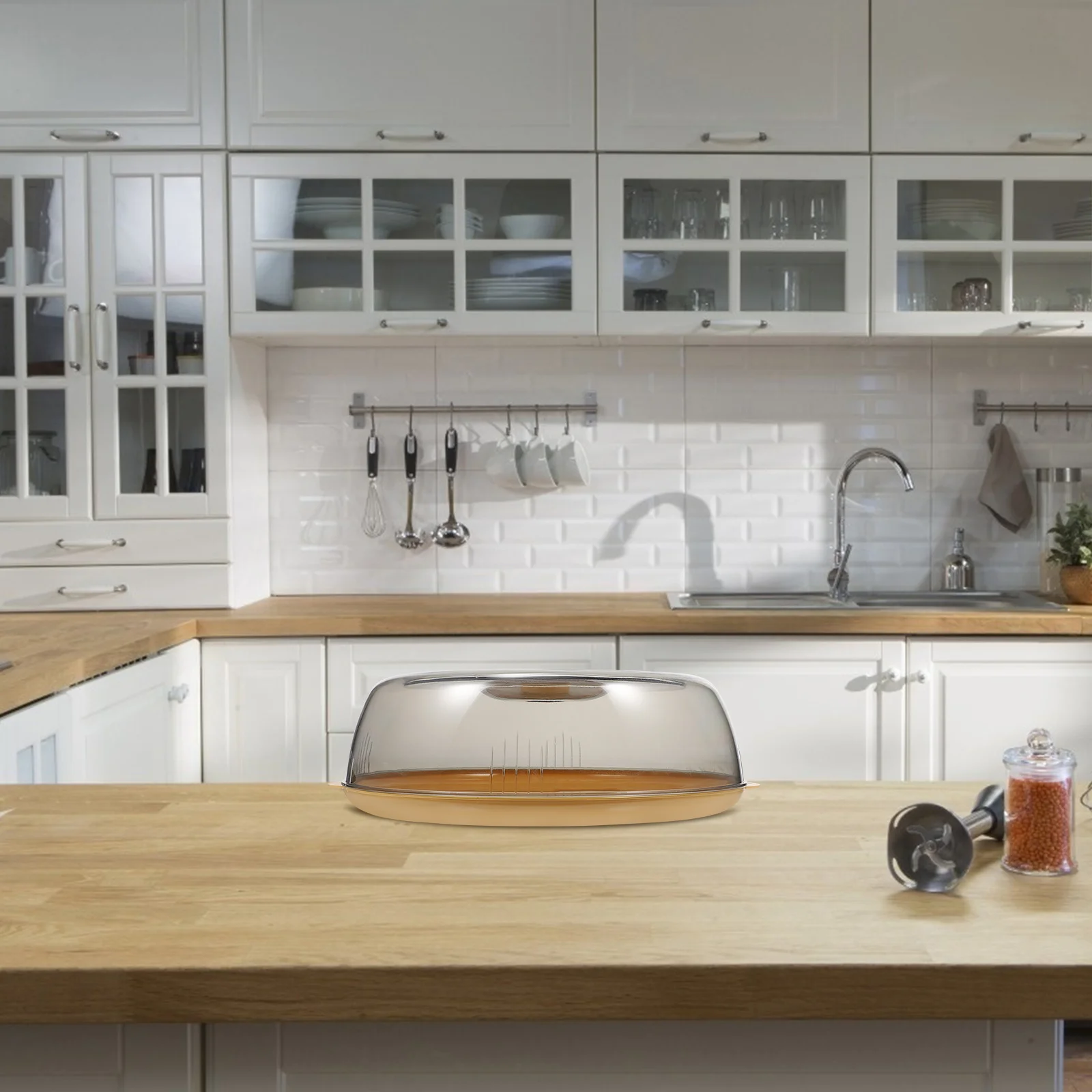 

1set 1Set Transparent Food Cover With Base For Kitchen Yellow Dust-Proof Meal Protector Cake Vegetable Fresh Keeping Cover