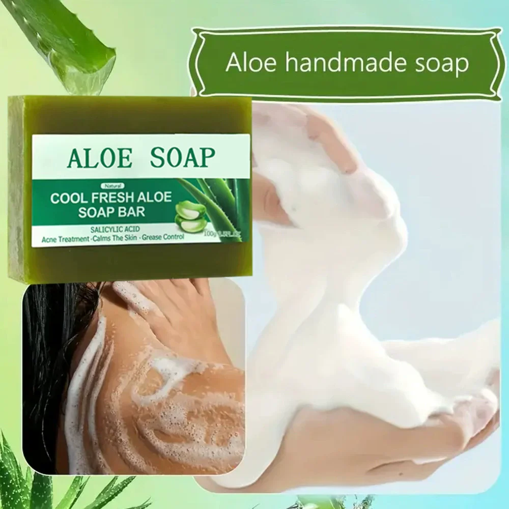Barra de jabón de aloe vera con todos los ingredientes naturales, reduce las manchas oscuras, iluminando, controlar el aceite, limpia la piel, exfoliación