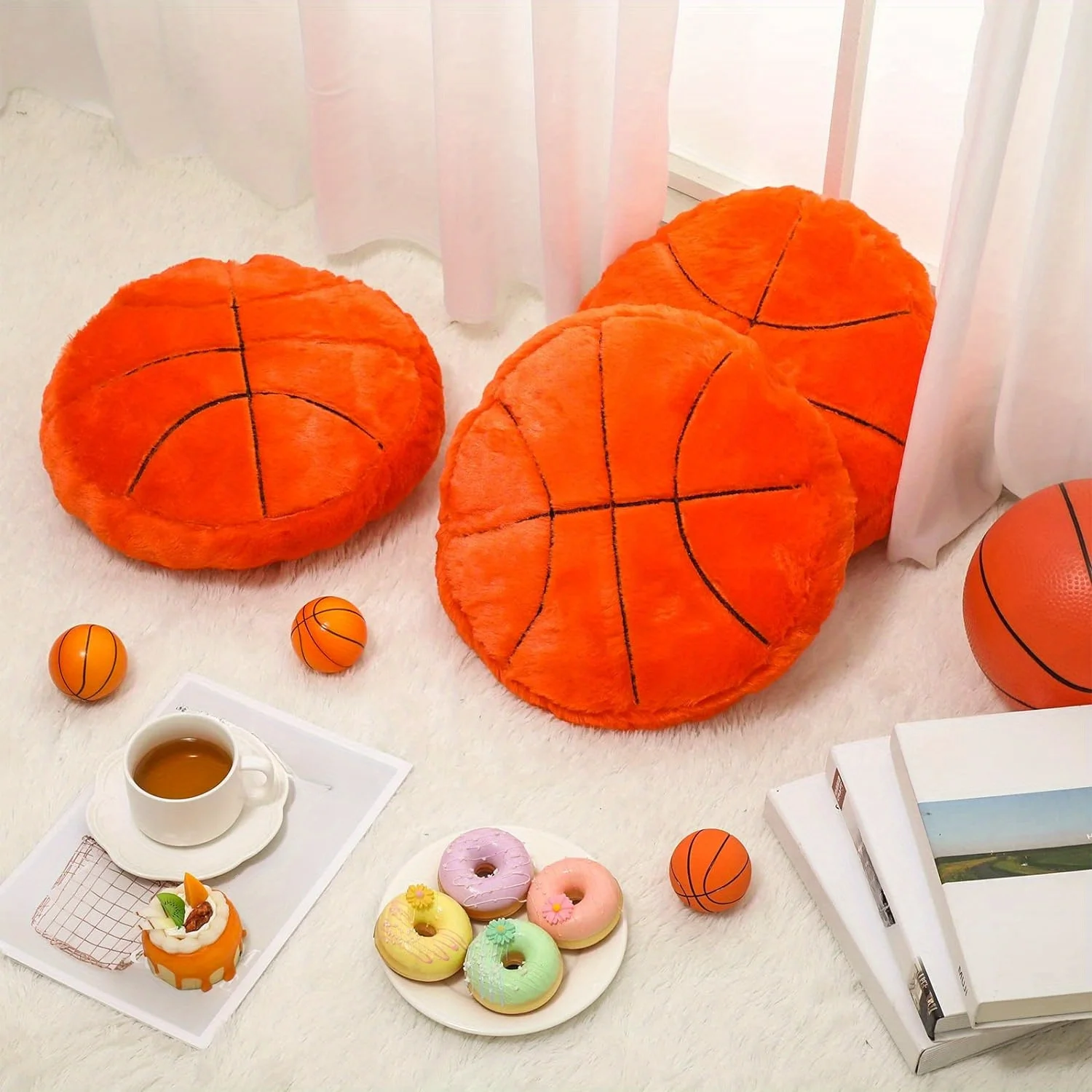 Red Basketball Plush Pillow Cushion - Cushion for basketball fans,Soft Home Sofa Decor, Party Decoration Gift for Boys & Girls