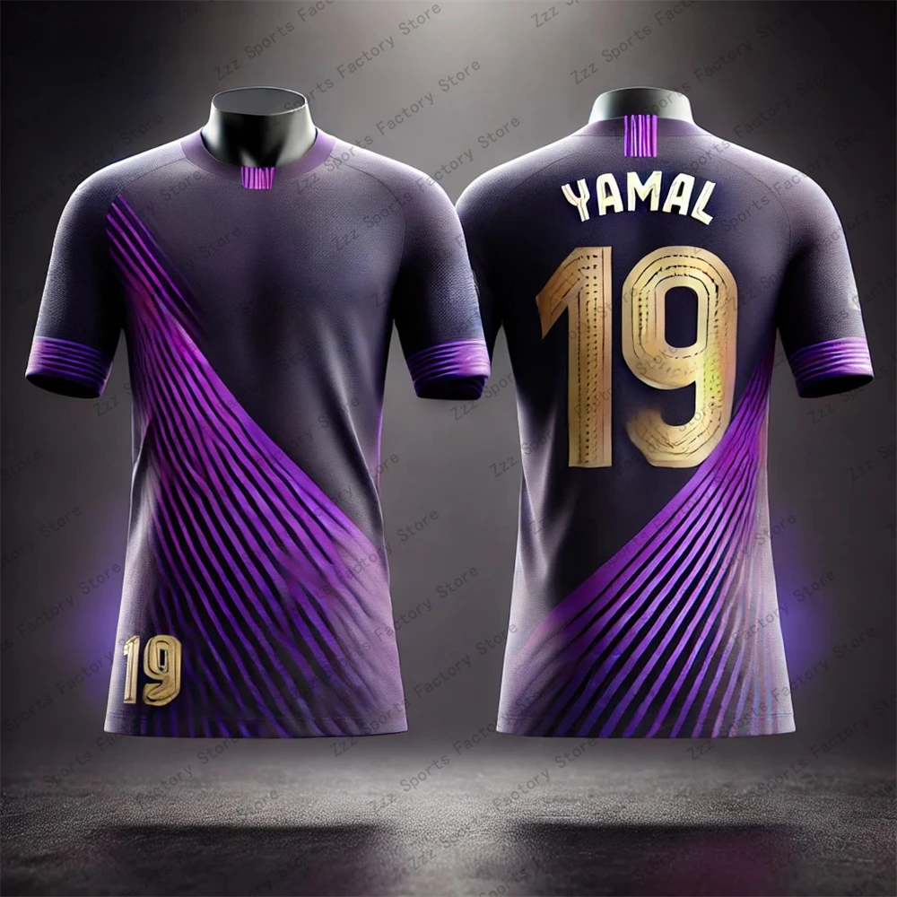 Barcelona Special Edition No.19 Footballer Yamal Short sleeved T-shirt Men's Youth Sports Loose Breathable Tee Quick Drying Tops