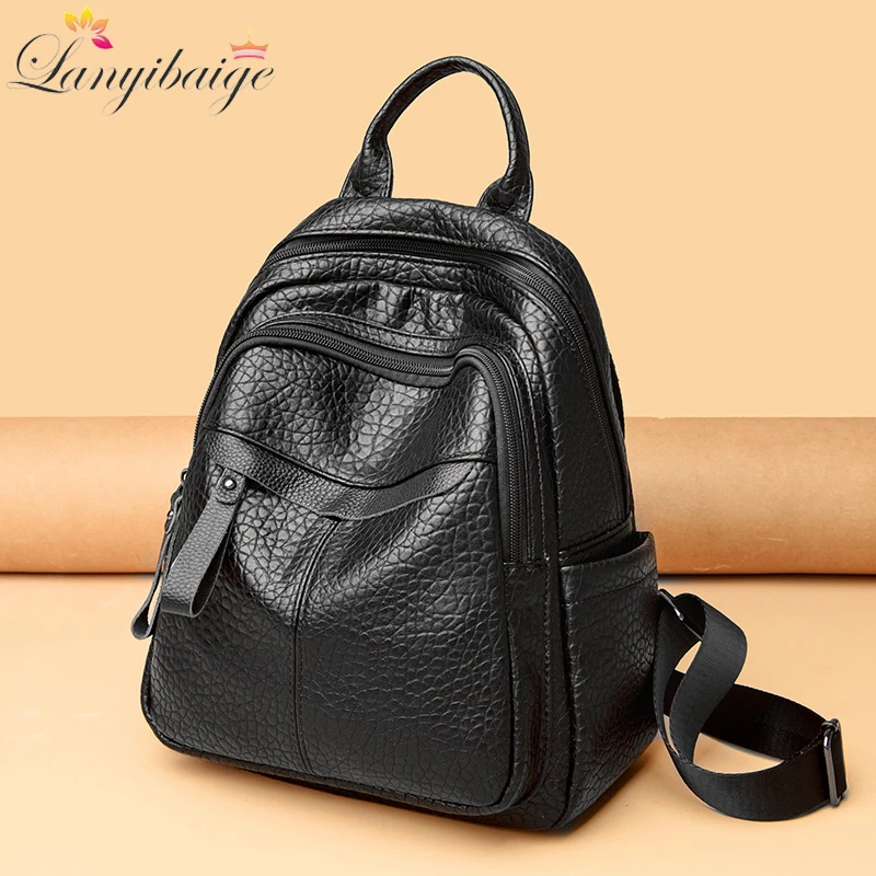 

Brand Women's Soft Leather Retro Backpack Fashion Anti-theft Backpacks High Quality Large Capacity Casual Lides Shoulder Bags