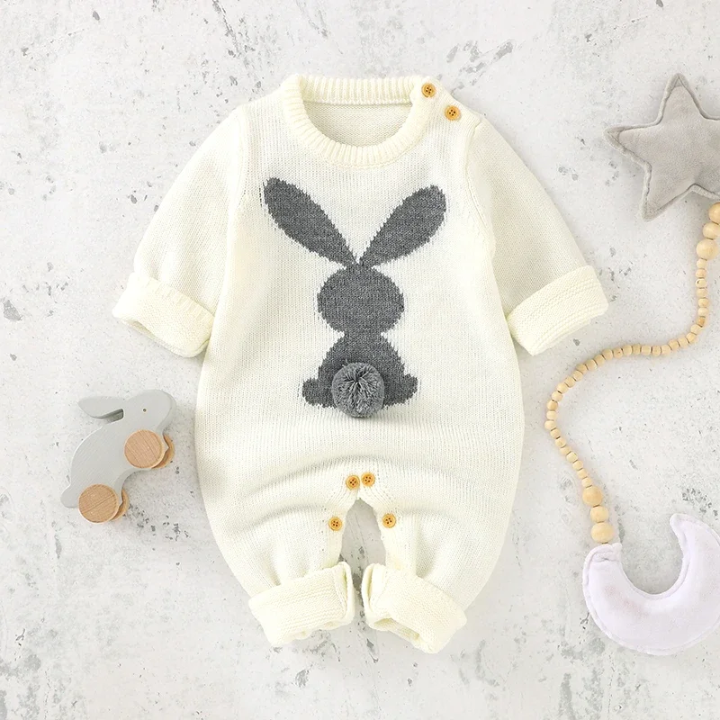 Newborn Boy Girl Easter Jumpsuits Playsuits One Piece Infant Unisex Overalls Clothes Spring Baby Rompers Long Sleeve Rabbit Knit