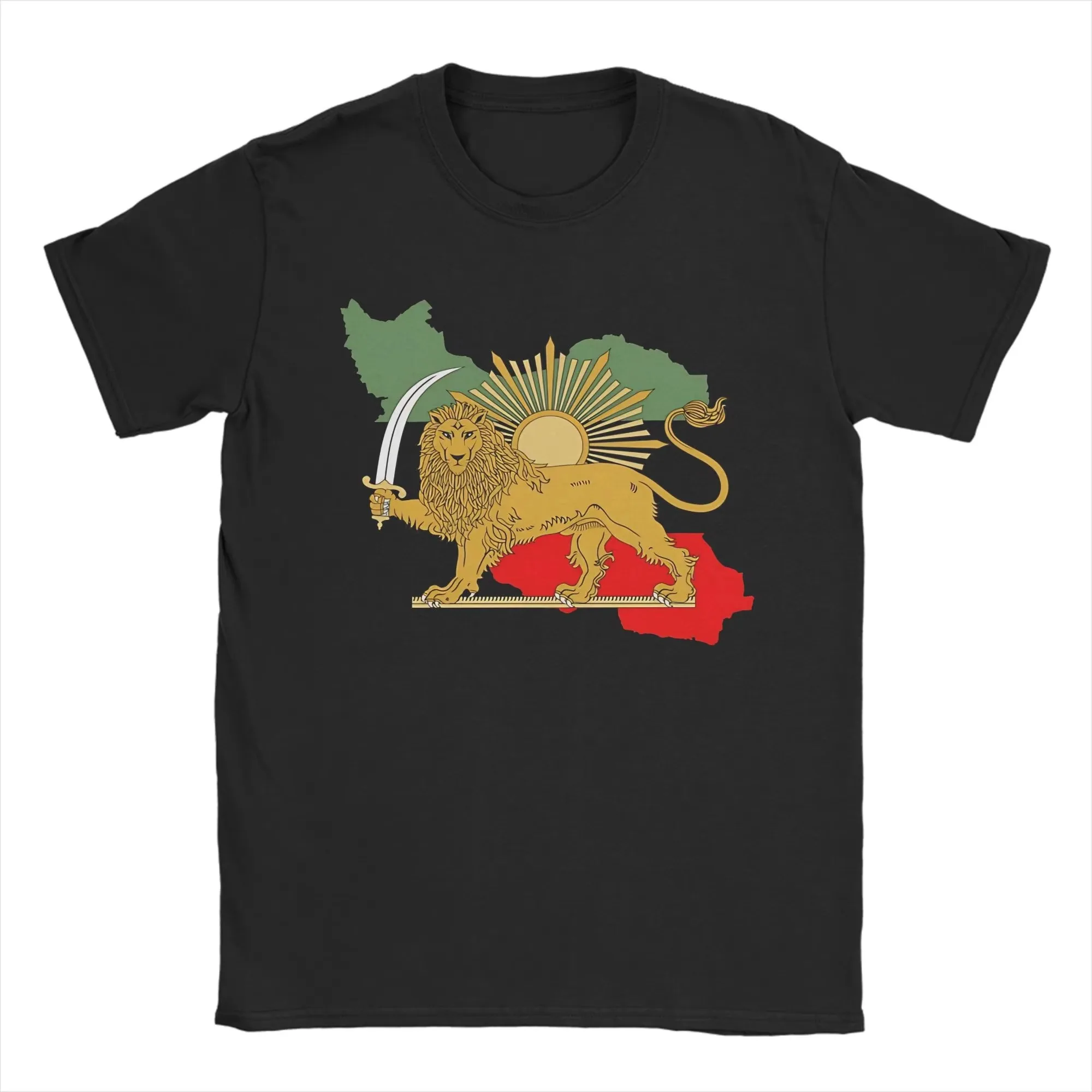 2026 Fashion New Iran Persian Map and Flag Lion and Sun T-shirt Men's Summer T-shirt Round Neck T-shirt Large Wholesale Clothing