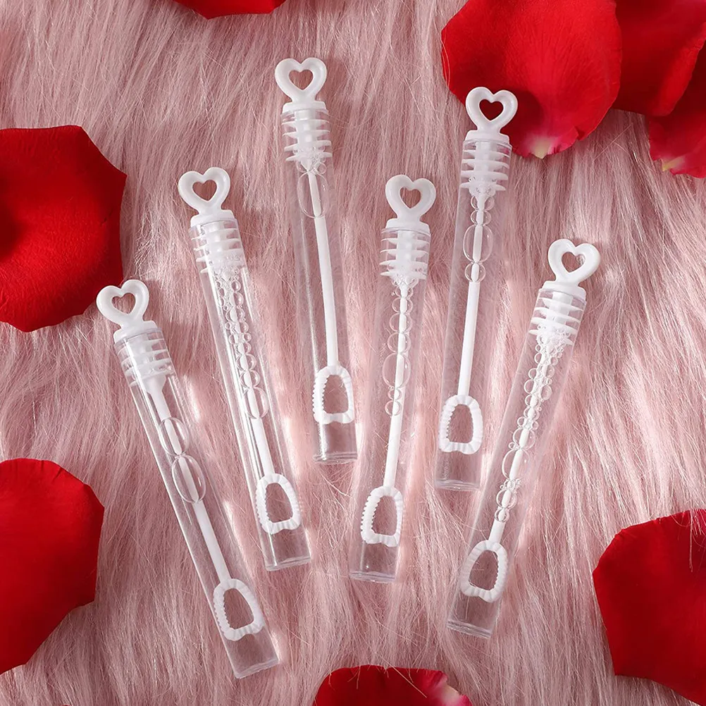 12pcs Refillable Heart-Shaped Bubble Wands for Wedding, Birthday & Party – Fun Family Water Play Toy