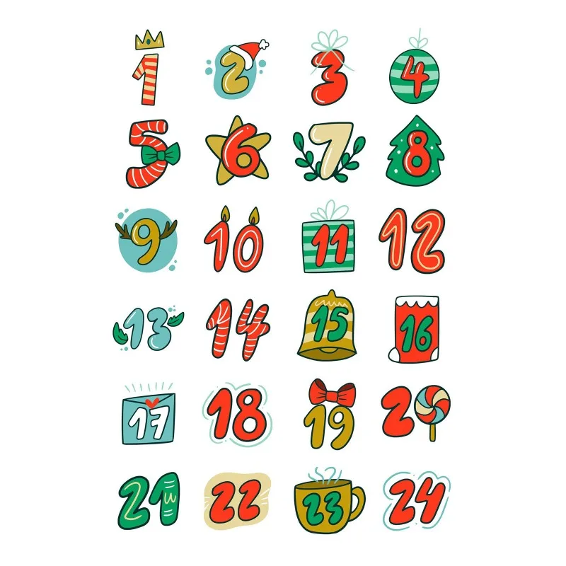 24pcs/sheet Cookie Candy Seal Stickers DIY Gift Packaging Labels Xmas Decor Merry Christmas Advent Calendar Number Paper Sticker