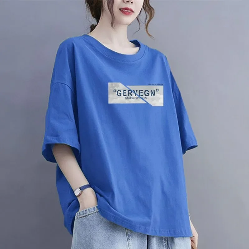 

New Arrival plus Size Luxury Women's T-Shirt round Neck Short Sleeve Printed Versatile Base Layer Shirt Summer Commute Style