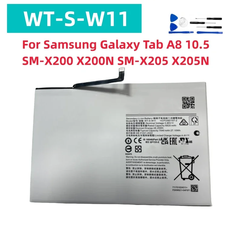 

New Battery WT-S-W11 7040mAh For Samsung Galaxy Tab A8 10.5 SM-X200 X200N SM-X205 X205N+Free Tools