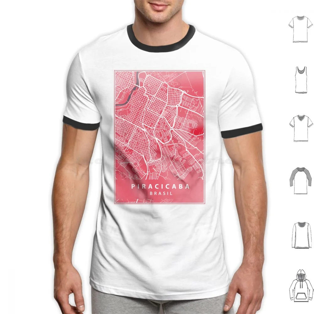 Piracicaba-Brazil-Street Map T Shirt Big Size 100% Cotton Piracicaba Sao Paulo S ? O Paulo Brazil Map City Home Town Straight