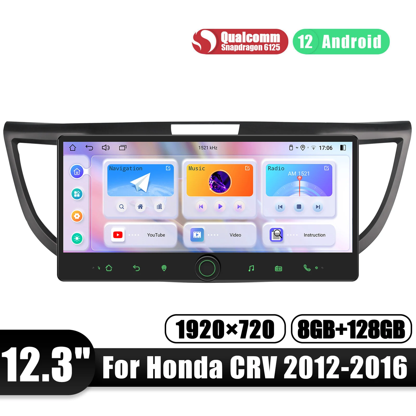 Chain YING-Unité principale d'autoradio stéréo avec Carplay, sortie HDMI pour Honda CRV 2012-2016, écran tactile horizontal de 12.3 pouces