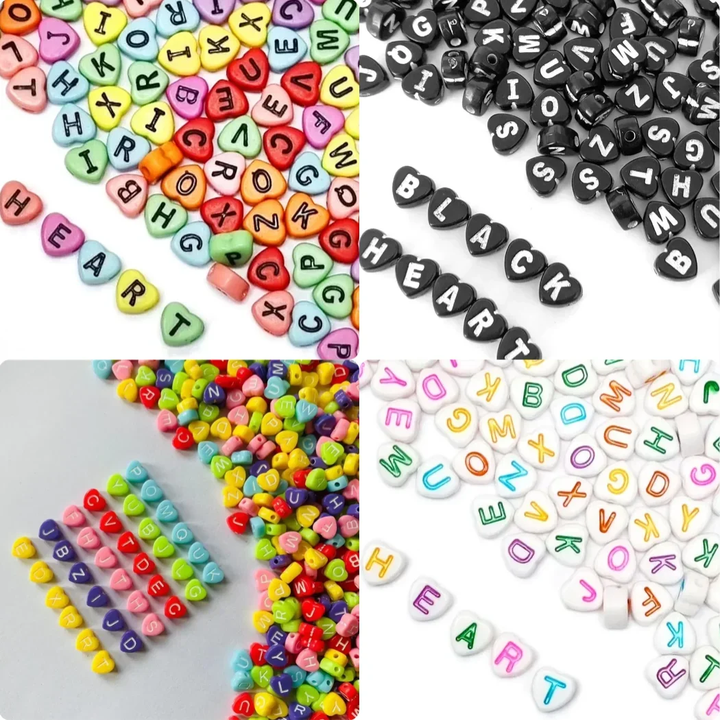 100-500pcs Acrylic Heart Shape Letter Colorful Alphabet Beads Spacer Beads For Jewelry Making Handmade DIY Bracelet Accessories