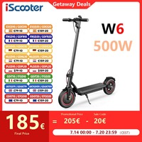 iScooter W6 500W Electric Scooter EScooter 36V 7.8Ah 25-30km Range Inflatable Tires Speed 35km/h rear Disc Brake 10inch With App