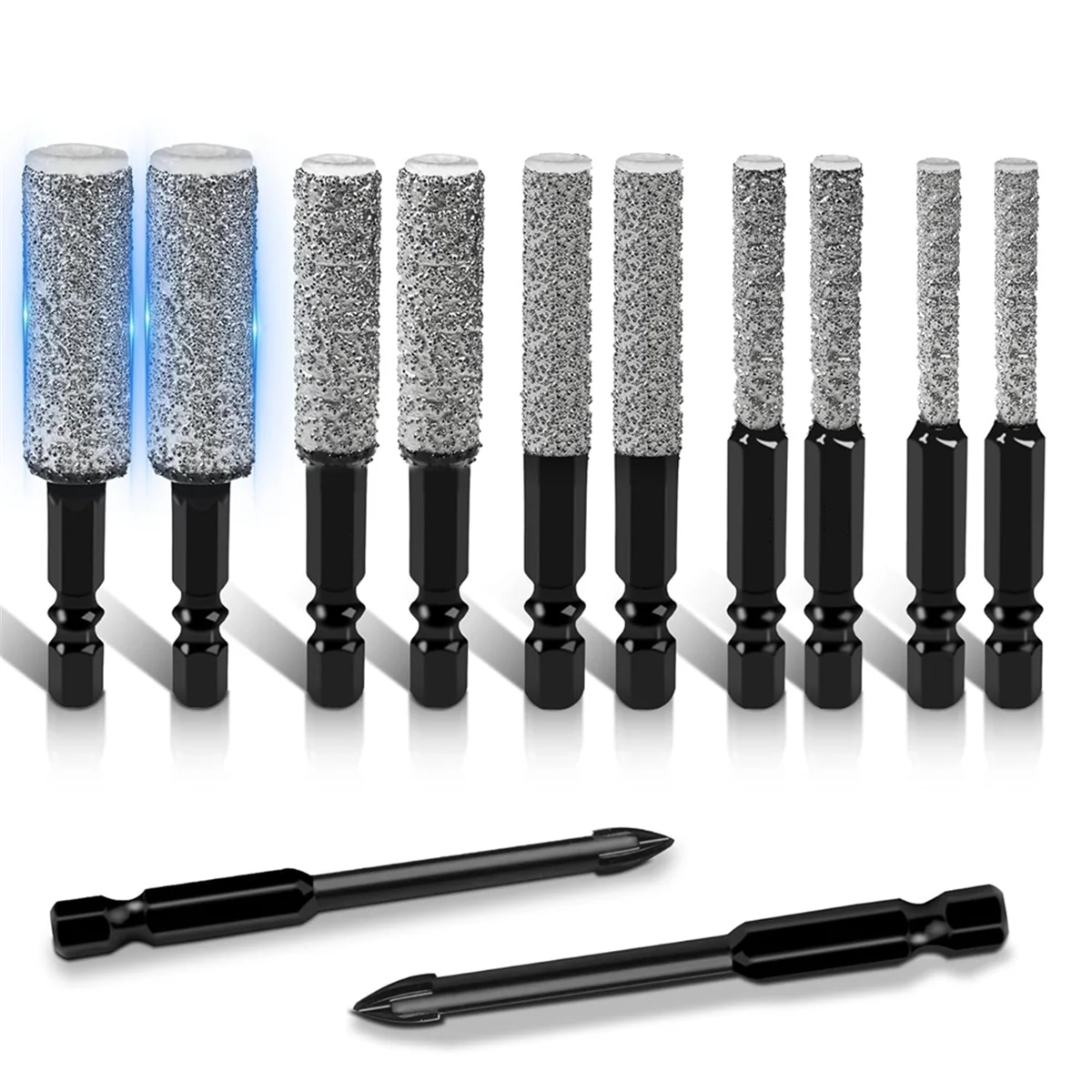 AA25 12PCS Diamond Drill Bit Set, 35mm Extended Diamond Brazed Grinding , Dry Drilling Wax Core, 1/4Inch Hex Shank
