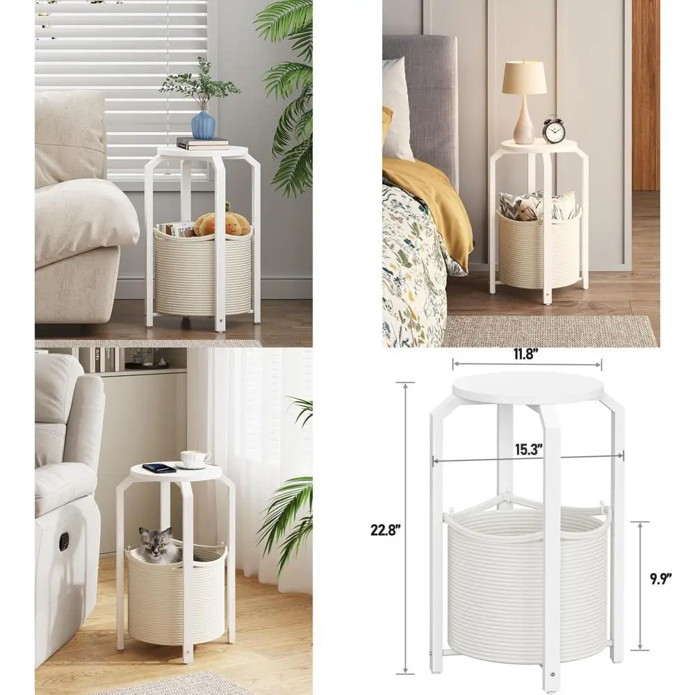 

Белый универсальный прикроватный и гостиный столик с местом для хранения, TB01BW0922