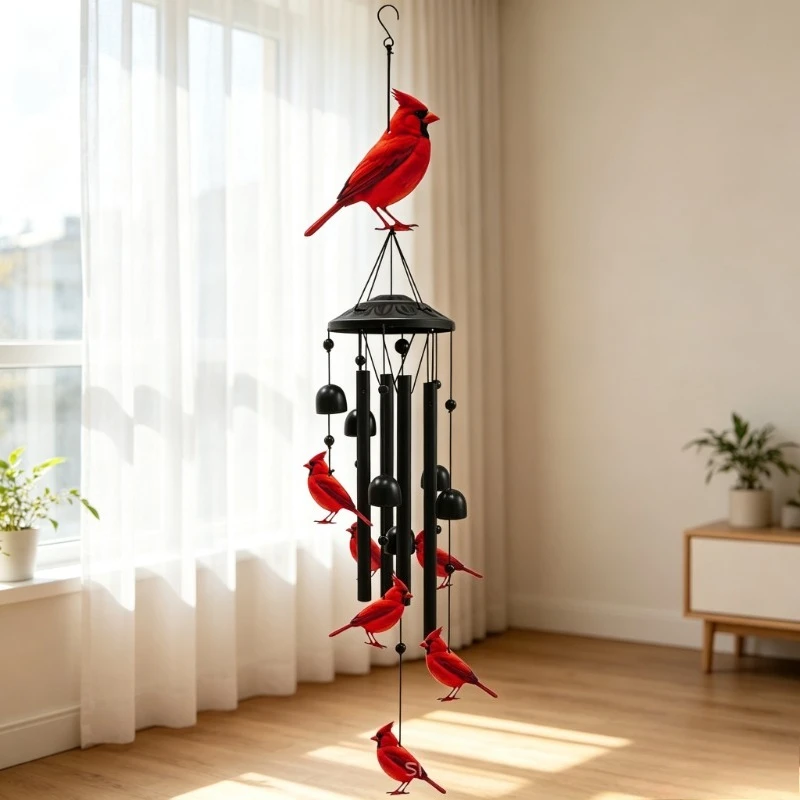 Wind Chime Vintage Aluminum Tube Red Cardinal Bird Wind Chime Memorial Hanging Bell  Porch Decor Christmas Gifts