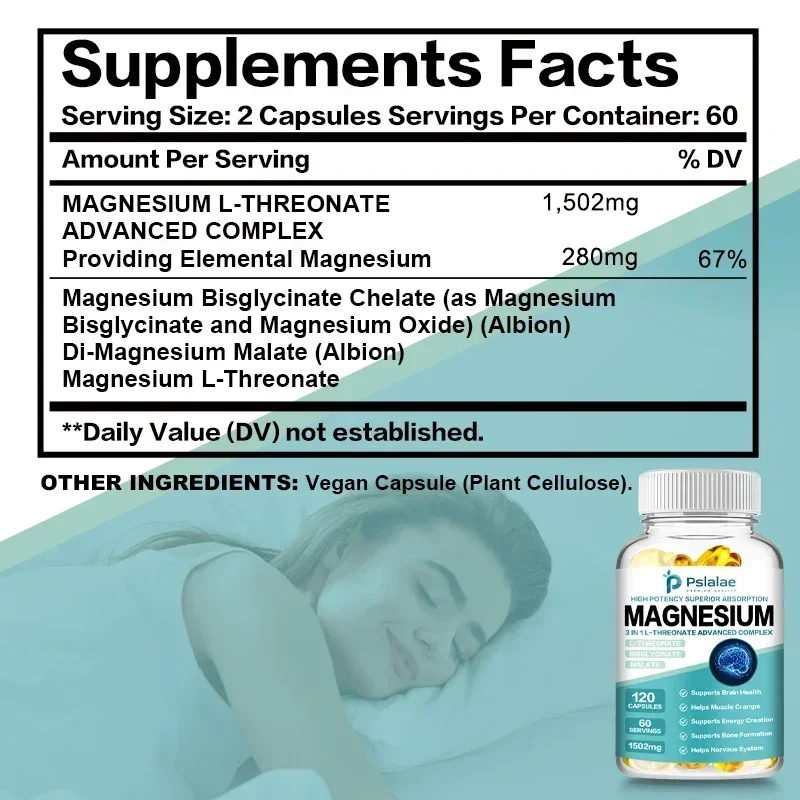 Magnesium L-Threonate Complex - Improves Sleep Quality, Relieves Stress, and Supports Memory and Cognitive Function