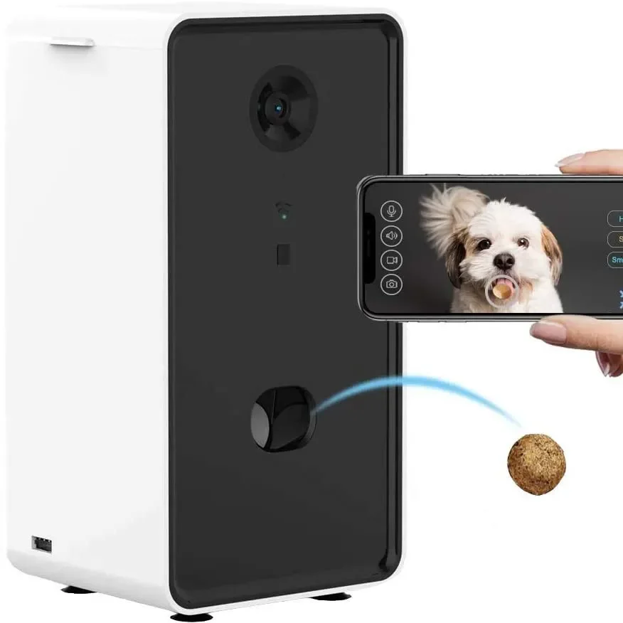 WiFi Compatible Smart Pet Feeder Automatic Treat Dispenser Dog with Two-Way Audio & Night Vision Plastic Material