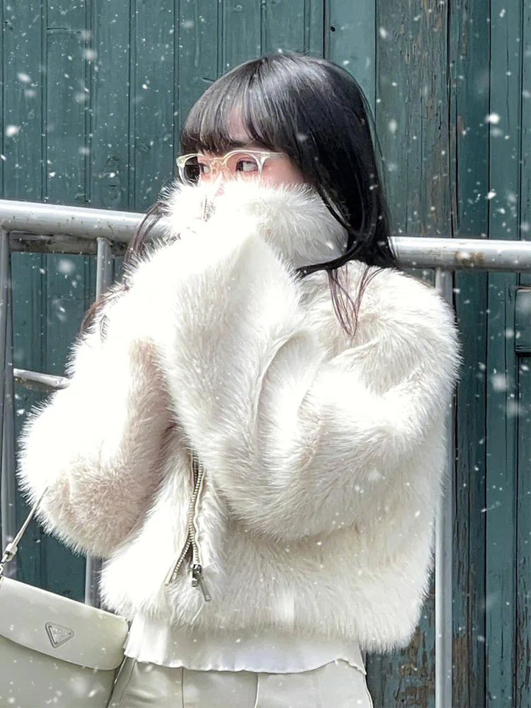 

2025 New Korean Sle Casual Fur Jaet Women ort Thiened Eco-friendly Plu Coat Trendy Commuter Sle Long Sve