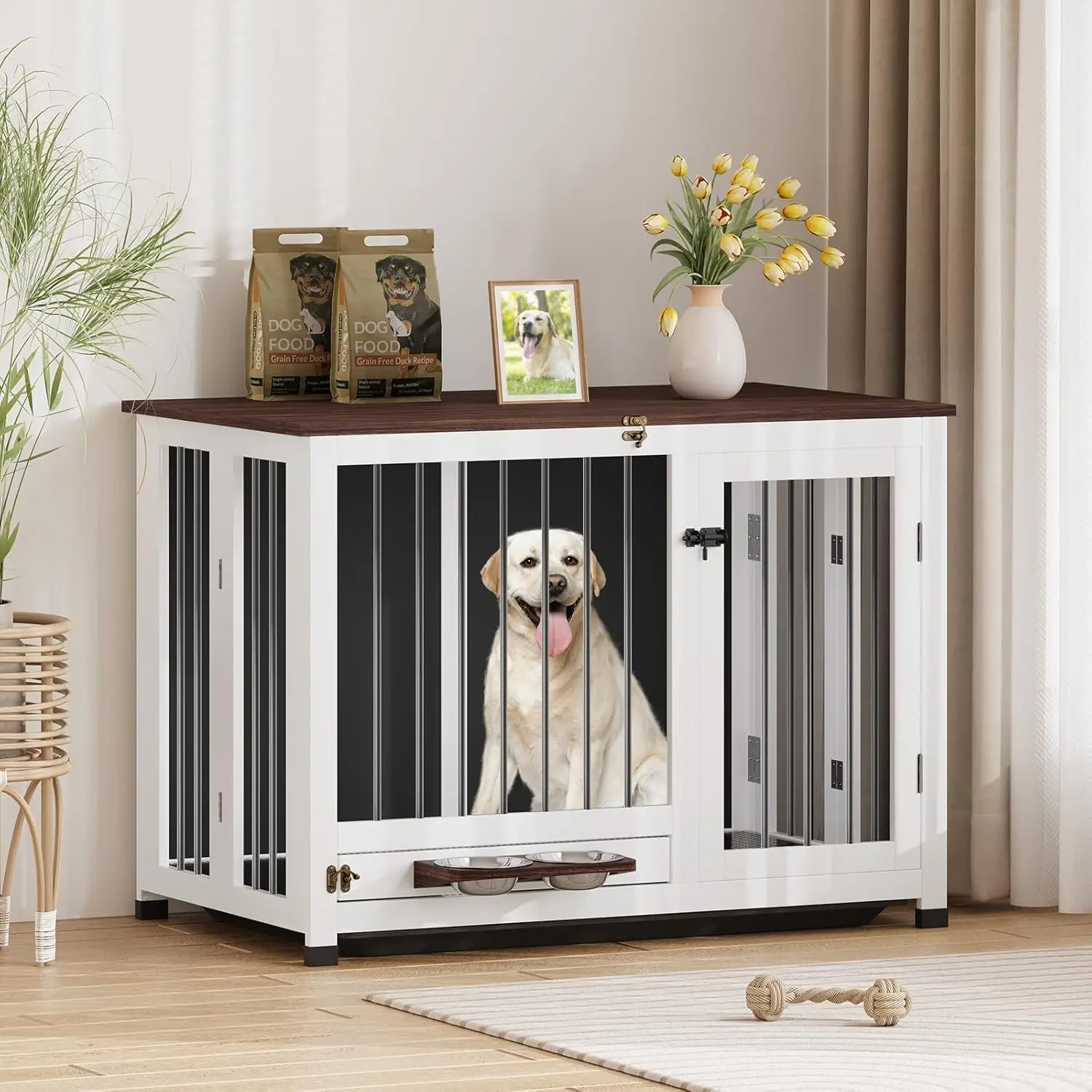 

Dog Crate Furniture, 39.4'' Dog Kennel Indoor Foldable and Portable, Sturdy Wooden Dog Crate End Table Easy Assembly