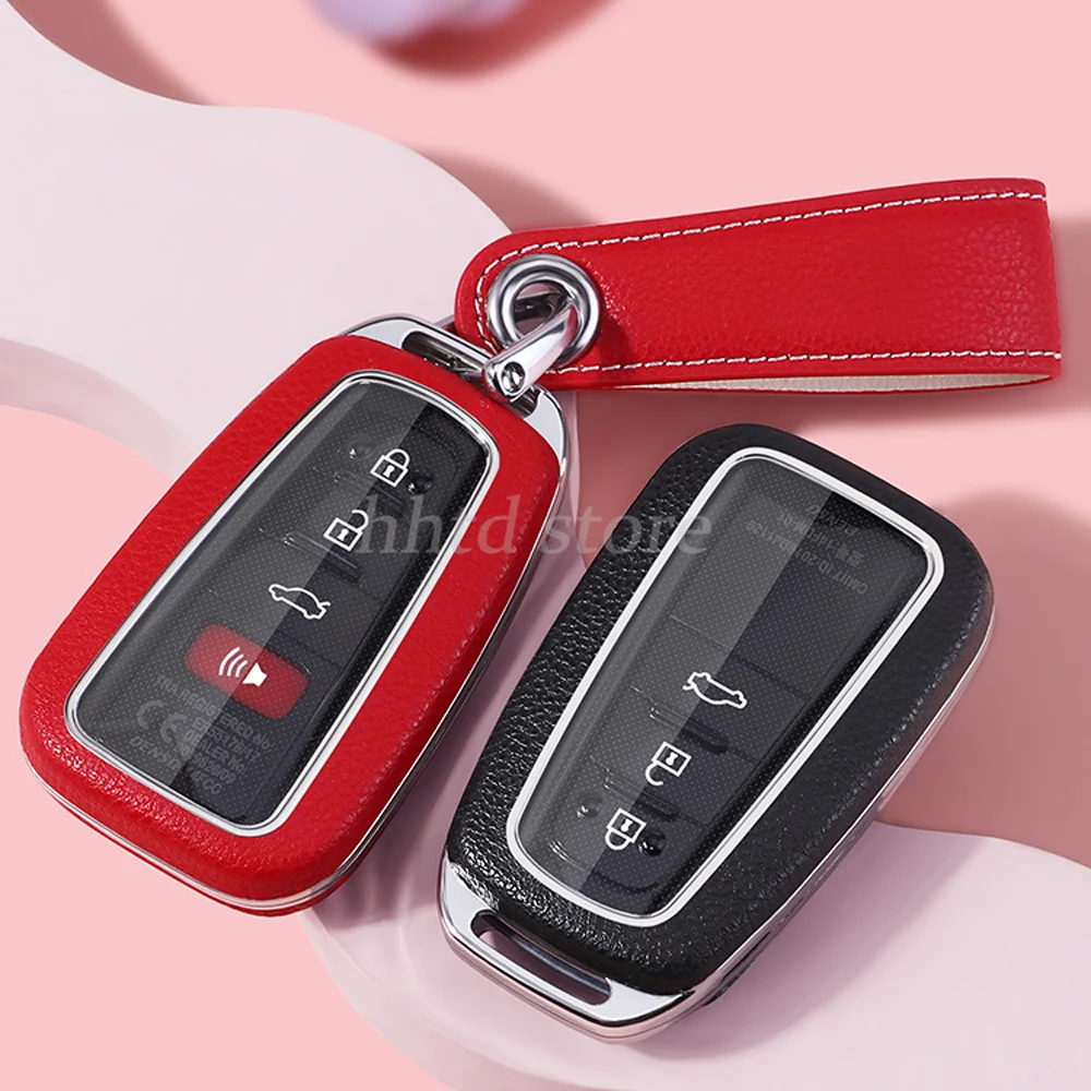 

TPU+Leather Remote Start Car Key Fob Case Cover Protector Holder Shell Auto Accessories For Toyota Camry RAV4 Highlander Avalon