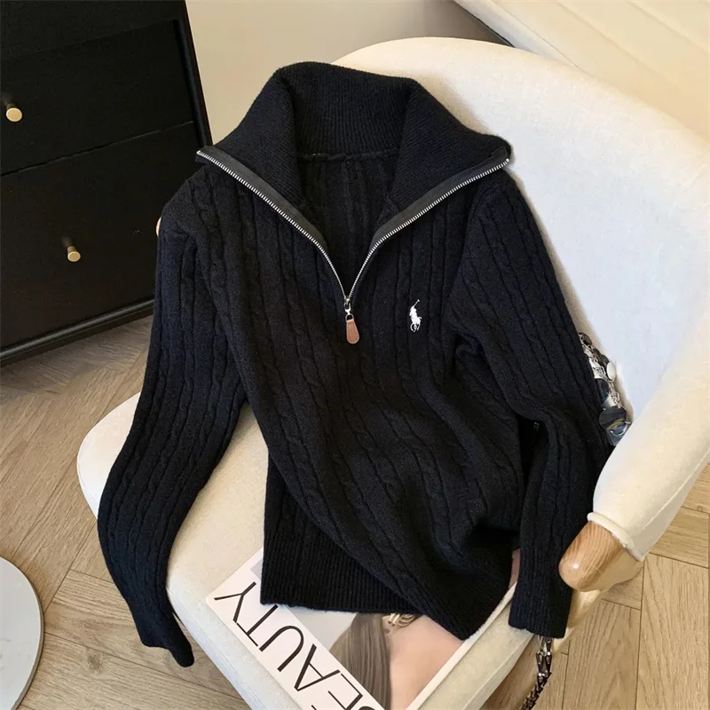 Autumn Ladies Long Sleeves Sweater Jacket Korean Femme Embroidery Pullover Knitting 2025 Women Fashion Half Zipper Knitted Tops image 5