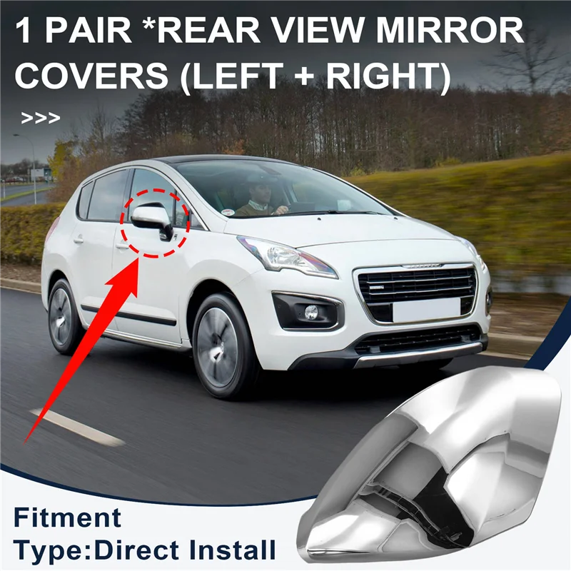 ABHY-Car Styling Side Mirrors Glossy Pairs Cover Accessories For  3008 2009-2015 Rearview Rear View Overlay