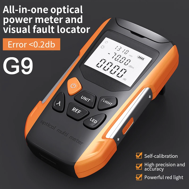 G9 All-in-one Optical Power Meter & Visual Fault Locator 850-1625nm 9 Wavelength Fiber Optic Tester for FTTH Network Maintenance