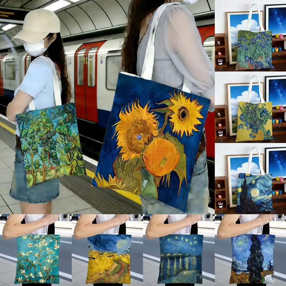 Expressive Turbulent Artist style V-Van Gogh Storage Bags Printed Series Shoulder Bag Portable Daily Lightweight Tote Bag