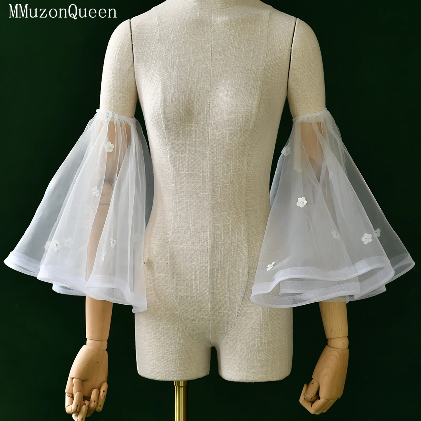 TOPQUEEN Wedding Gloves 3d Flower Trumpet Sleeve Detachable Wedding Sleeves Bride'S Sleeves Wedding Accessories Mm43
