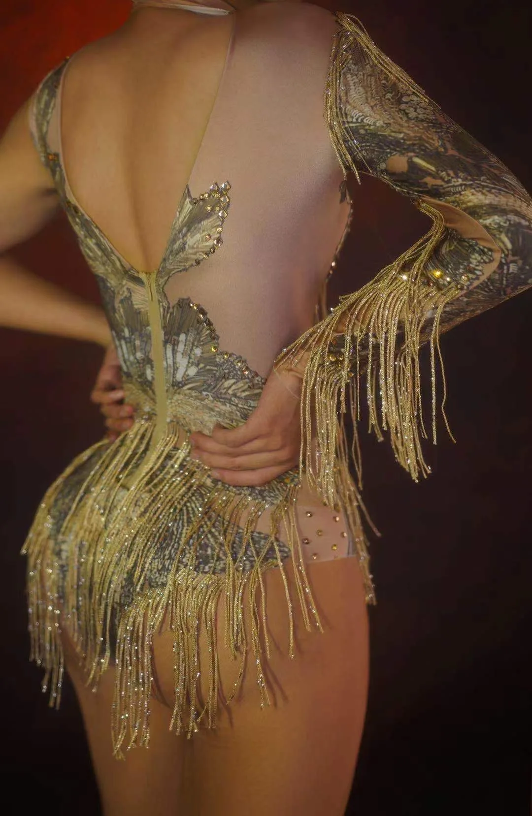 Sparkly Rhinestone Women Bodysuits Blue Single Shoulder Tassel Leotard Party Costume Nightclub Valentine Day Drag Queen Outfit