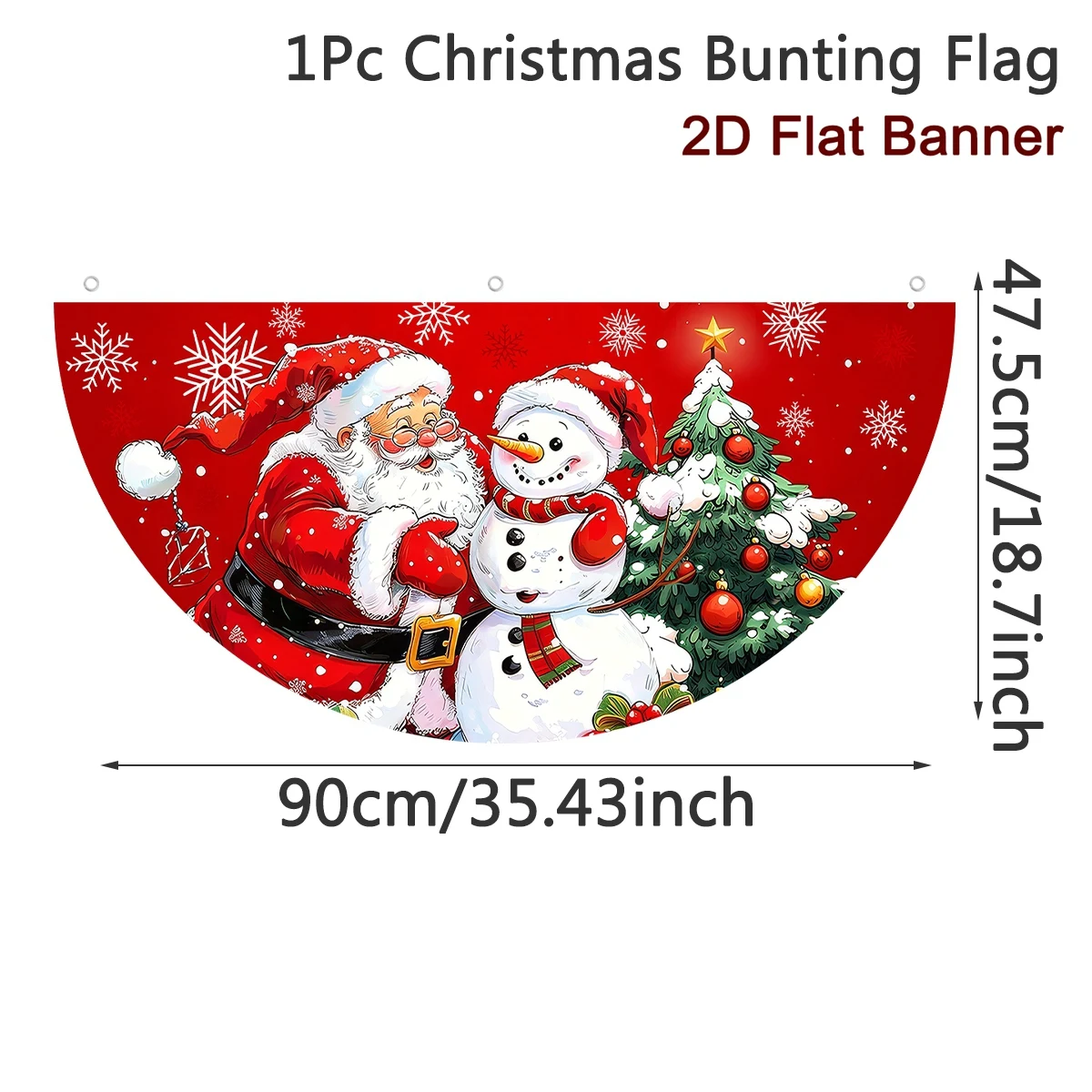 Red Christmas Fan-Shaped Flag Santa Snowman Designs Bunting Flag 90*48cm Polyester Outdoor Banner for Home Christmas Decorations