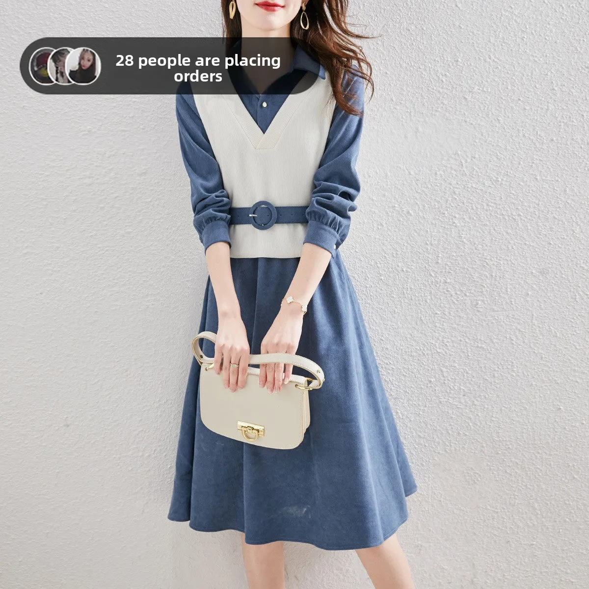 

Fashionable Fake Two-Piece Dress Women's Autumn Winter Turn-down Collar Garment No Tag Long Sleeve Other 100% Material