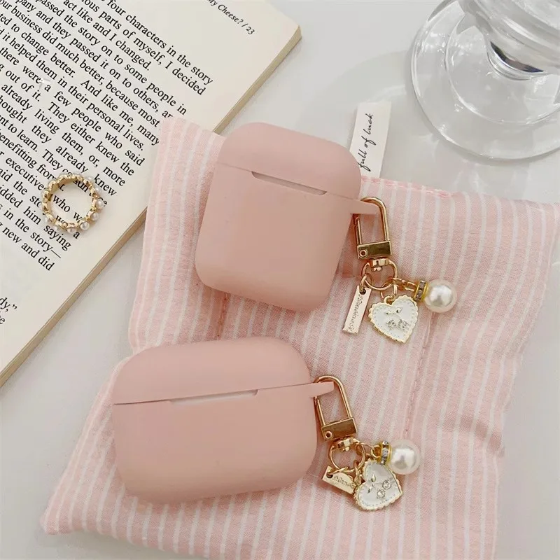 Étui pour écouteurs en silicone rose mignon pour Apple AirPods Pro 2, boîte pour casque, porte-clés coeur d'amour vintage, 1, 2/3