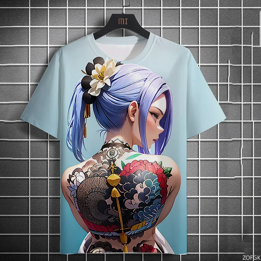 Anime Goddess Back Tattoo 3d Print Sport Quick-dry Breathable Men T-shirt Harajuku Outdoor Street Casual Short-sleeve Clothing