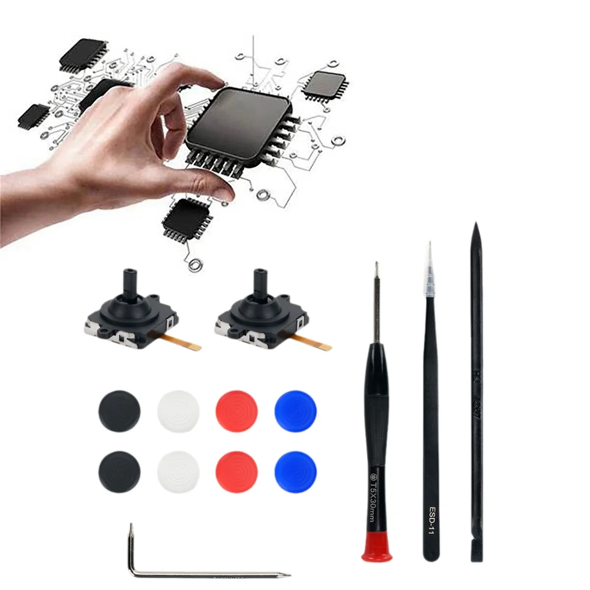 T35C Ersatz für 3 VR-Griffe, 3D-Analog-Joysticks, Daumenstift mit 8 Silikonhüllen und Demontagewerkzeug