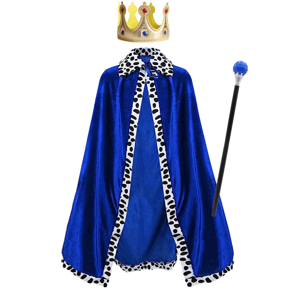 

3 Pcs Set Kids Halloween Costume King Prince Cloak Red Blue Purple Dress Up Role Play Party Satge Theater Performance Boys Girls
