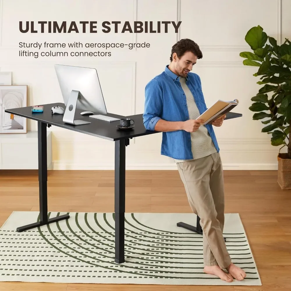 Computer Desk, Electric Height Adjustable, Assembly Options To Fit Room Corner, Suitable for Sitting or Standing Up, Desk Gaming