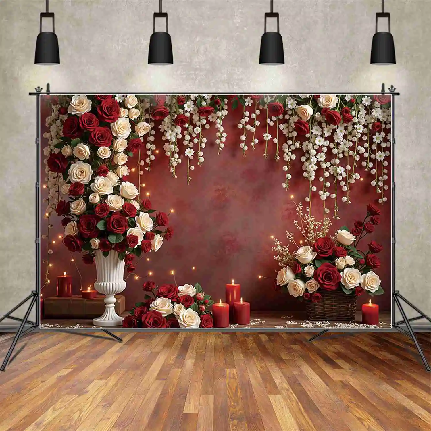 MOON.QG Valentines Backdrop Hanging Flower Rose Shop Brick Wall Photozone Background Lover Party Decor Photography Accessories