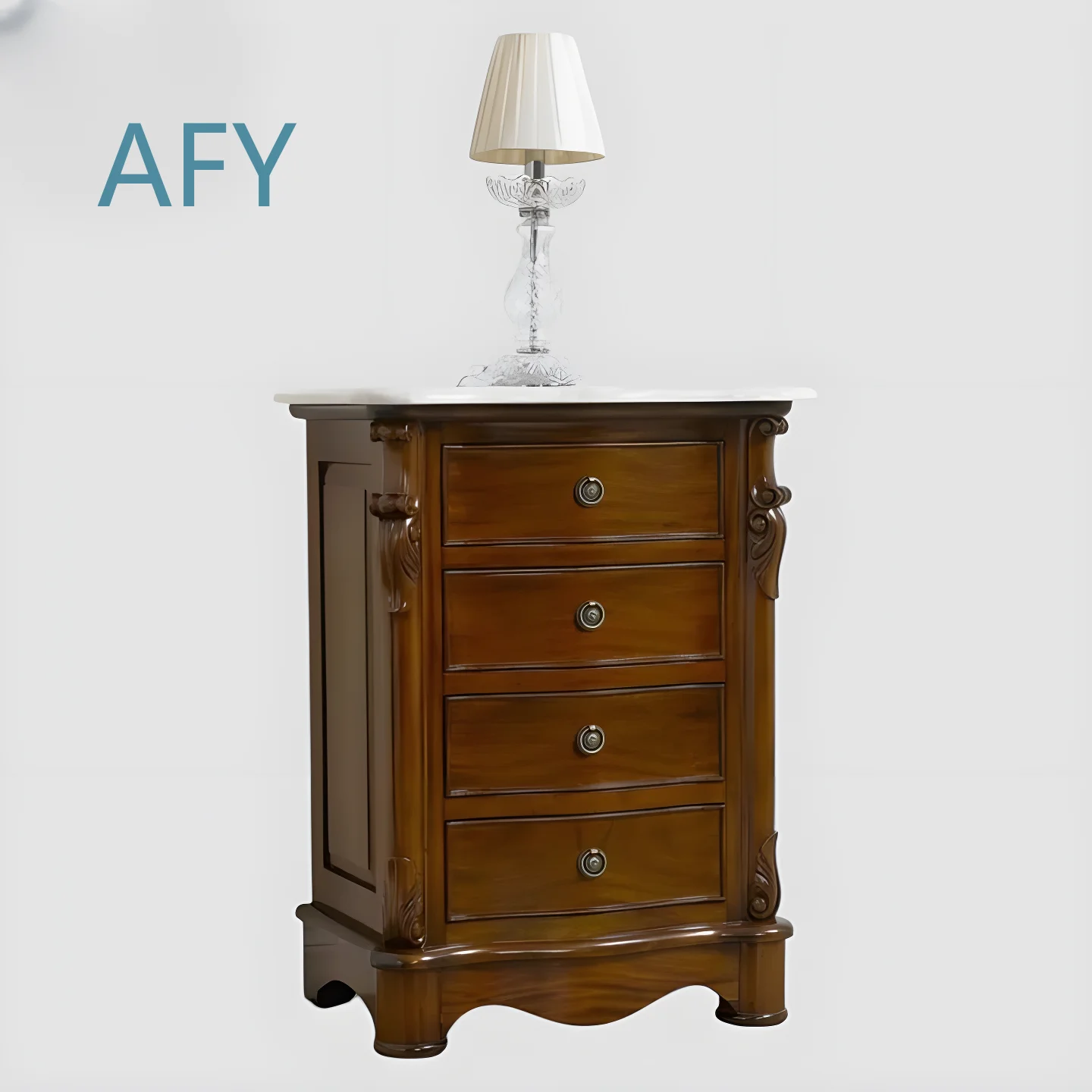 Classic Solid Teak Wood 4 Drawer Nightstand for Bedroom Dining Room Furniture Handmade Eco Friendly Carved Details Smooth