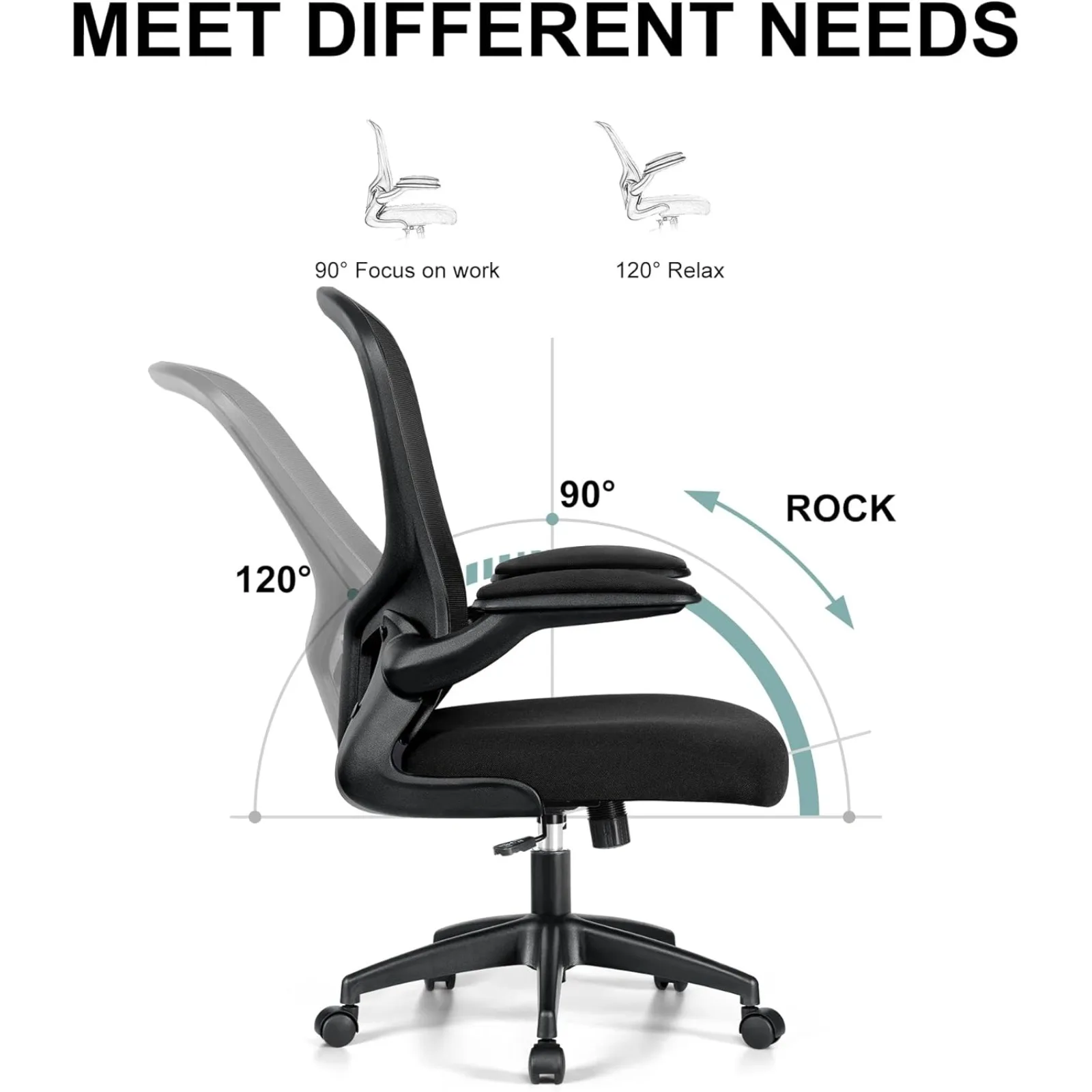 US Office Chair, Ergonomic Desk Chair with Lumbar Support and Flip-up Armrest, Height Adjustable Mesh Swivel