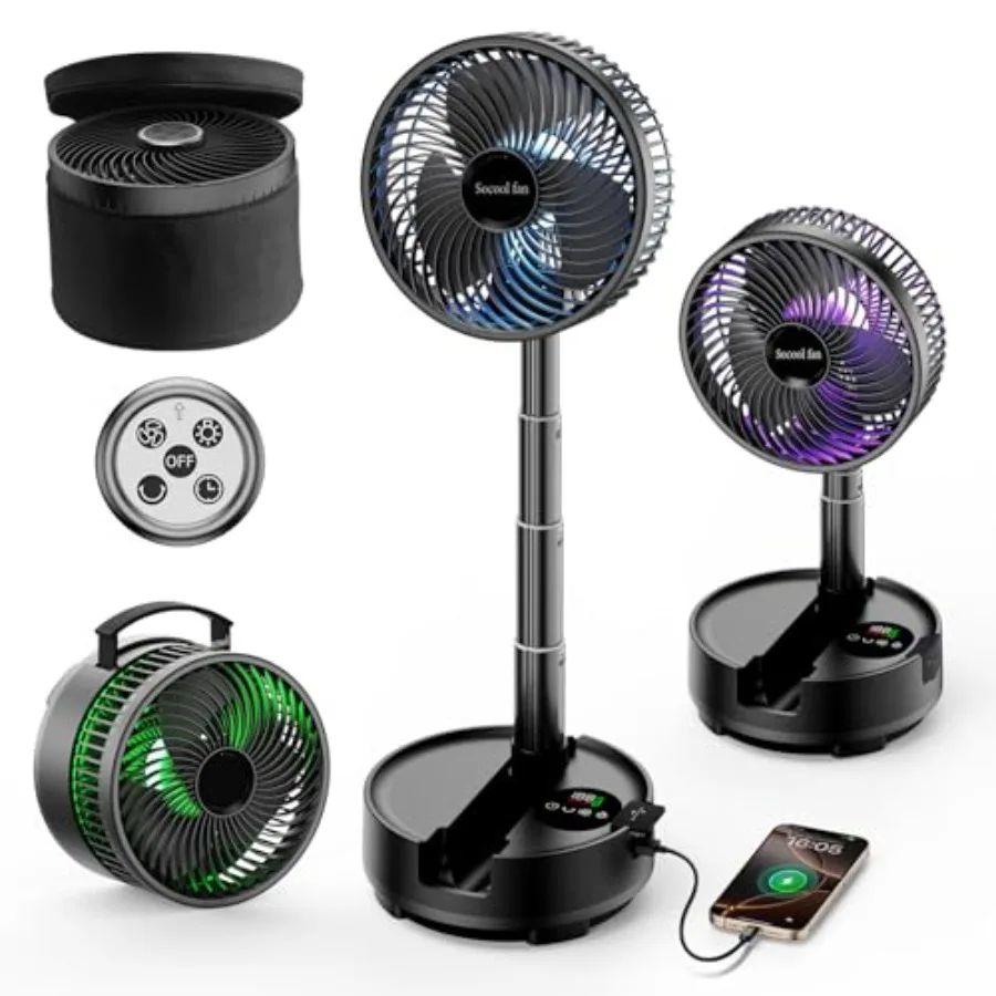 

Socool 20000mAh Portable Fan Foldable Wireless Battery Rechargeable with 8-Speed and 112H, 90° Osciliating Floor Standing Fan R