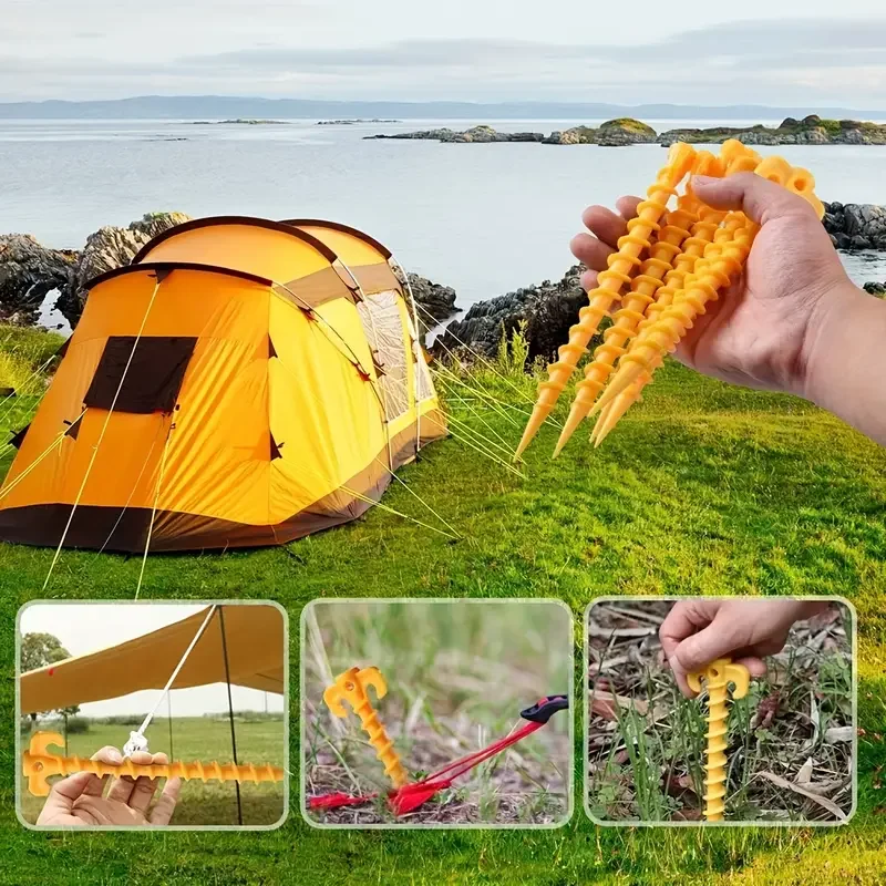 14.5cm Tent Pegs Plastic Tent Stake Ground Nails Screw Thread Nails Rope Outdoor Camping Hiking Equipment Tent Accessories