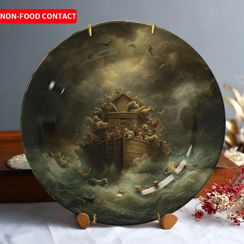 2D Flat - 1pc Hand-Painted Ceramic Decorative Plate - Animal Storm Ship Design, Non-Food Contact, Perfect Gift for Home, Living
