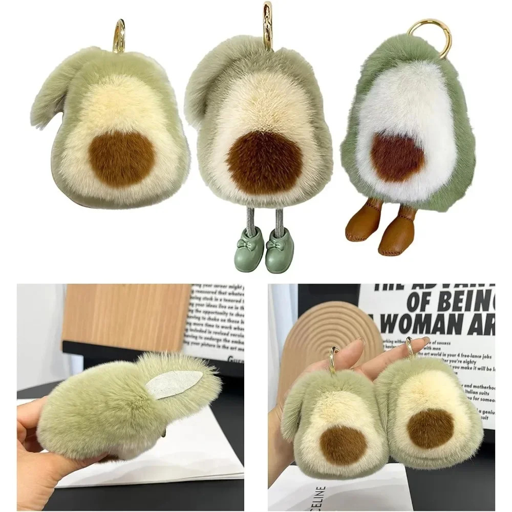 アボカドぬいぐるみフルーツキーホルダー ソフトふわふわ愛らしいキーリング バニー耳 車アクセサリー 女性 女の子 バックパック 財布飾り
