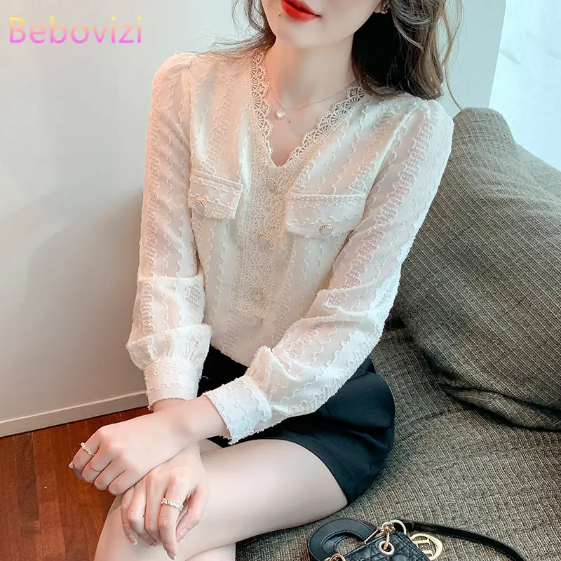 

Fashion Chiffon Shirt Women's Long Sleeve 202 Autumn New V-neck Blouse Casual Loose Top