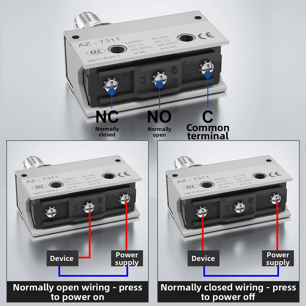 Industrial Snap Action AZ7311 Limit Switch As Show Panel Mount Threaded 10A 380V AC Rating 1NO1NC Contact Config