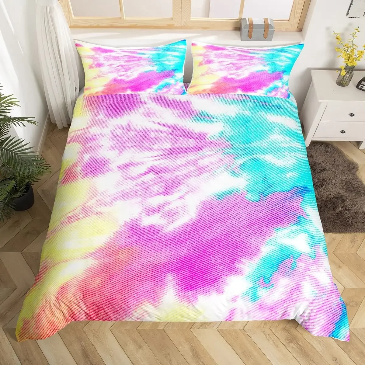 Tie Dye Duvet Cover Set Splashed Spiral Ink Bedding Set Trippy Watercolor Comforter Cover for Kid Boy Girl Polyester Quilt Cover