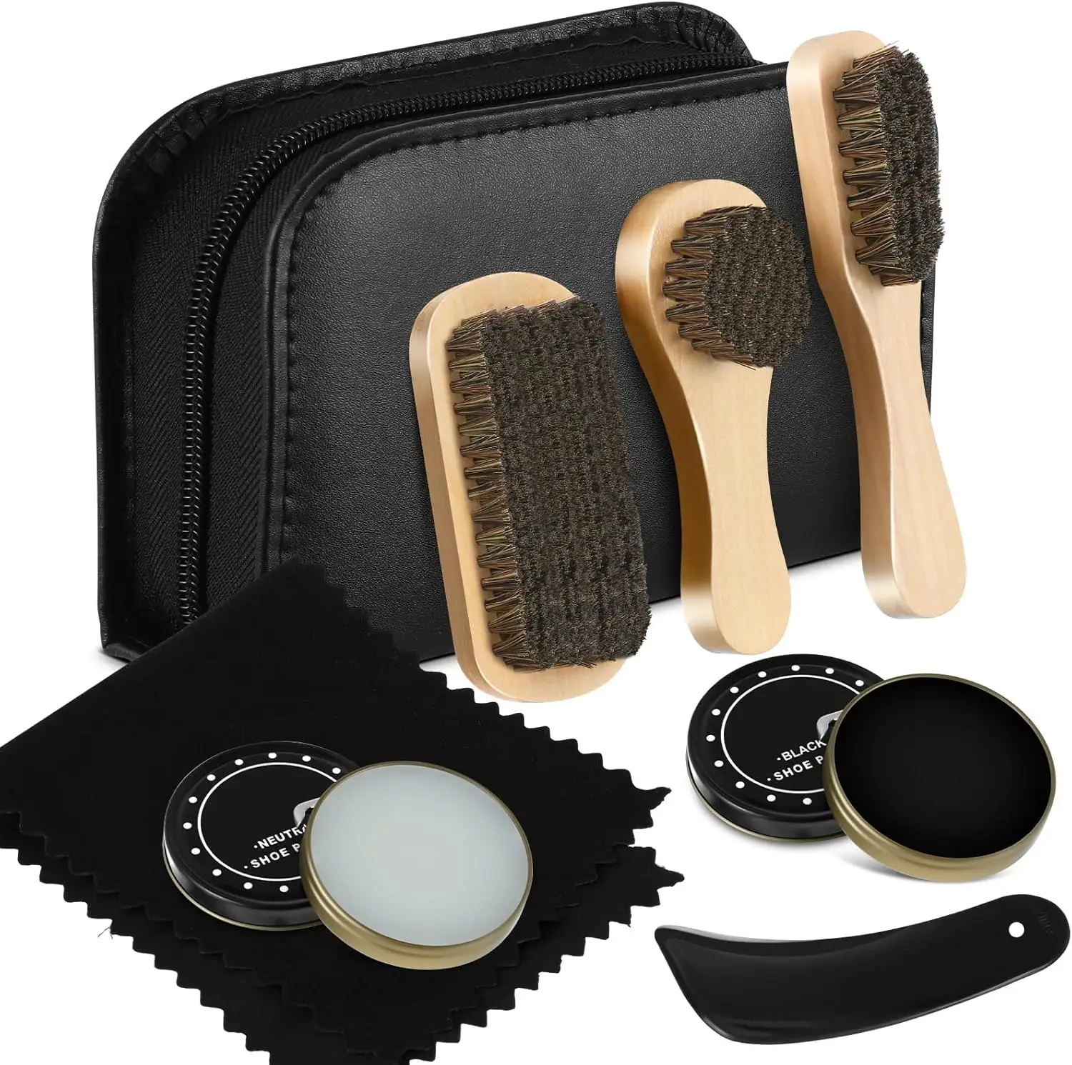 

8 Piece Shoe Shine Kit with Leather Polish Brush, Shoe Care Set for Men Women